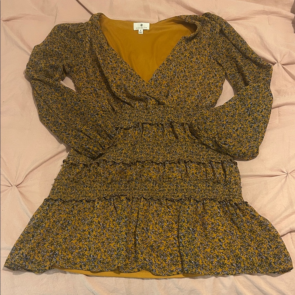 Socialite Floral Mini Dress - Mustard and Blue